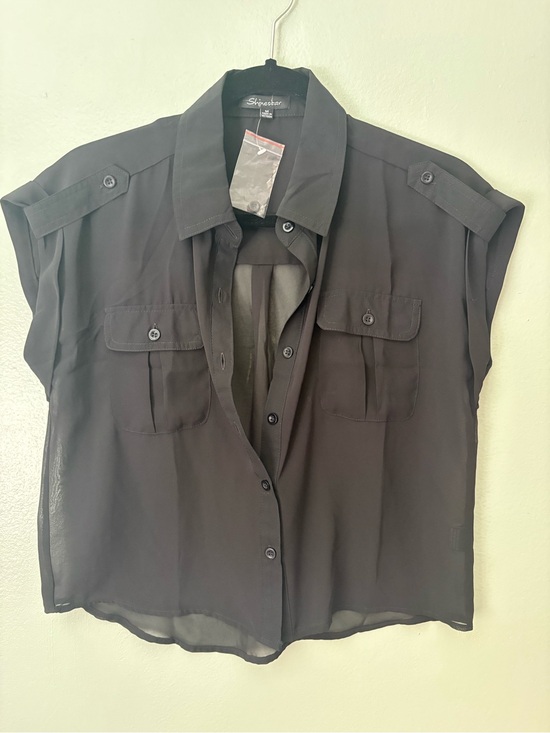 Shinestar Tops - Shinestar Black Sheer Utility Button-Front Blouse